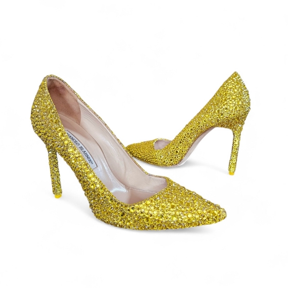 Manolo Blahnik Custom Yellow Strassed Rhinestone Heels Size 38.5